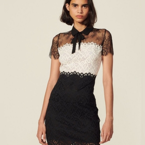 Sandro Paris Rosen Two Tone Sheer Mini Dress Sz 2 - Picture 6 of 16